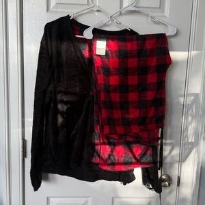 Black Long Sleeve Top with Red Plaid Lining